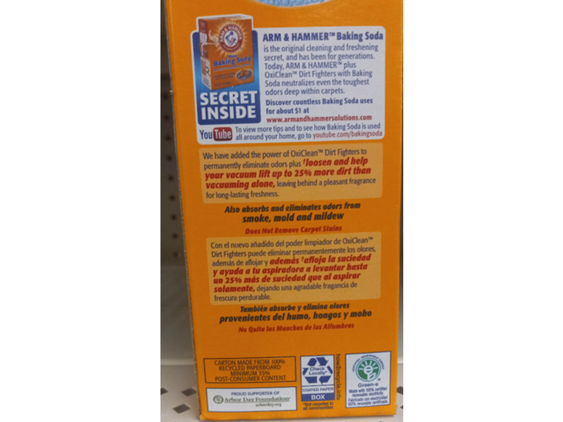 Arm & Hammer Plus Oxiclean Dirt Fighters Carpet Odor Eliminator, Pet Fresh, 16.3 oz/462 g
