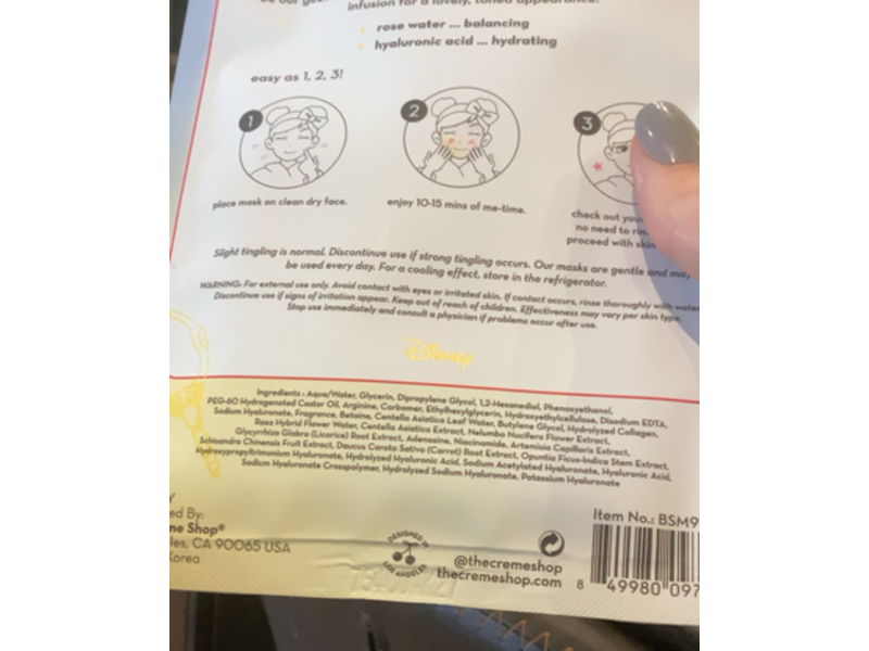 The Creme Shop Belle Balanced Beauty Print Essence Sheet Mask, Rose Water, 0.84 fl o/25 mL