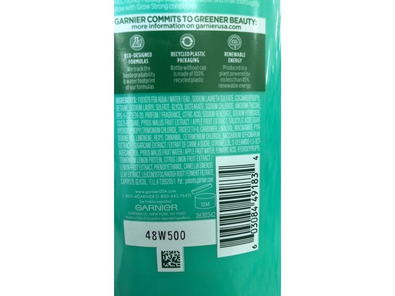 Garnier Fructis Grow Strong Fortifying Shampoo, Ceramide + Apple Extract, 12.5 fl oz/370 mL