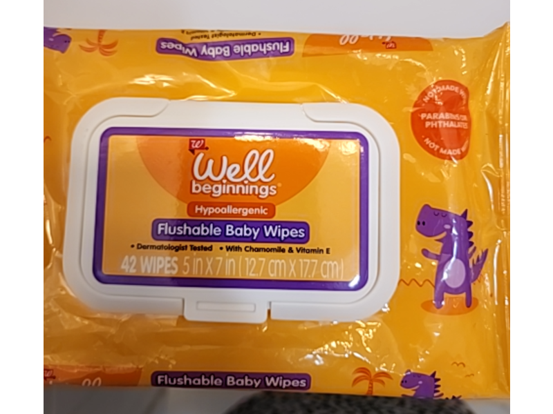 Well Beginnings Flushable Baby Wipes, Chamomile & Vitamin E, 42 Count