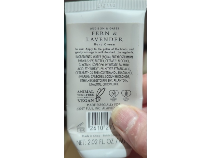 Addison & Gates Hand Cream, Fern & Lavender, 2.02 fl oz/60 mL