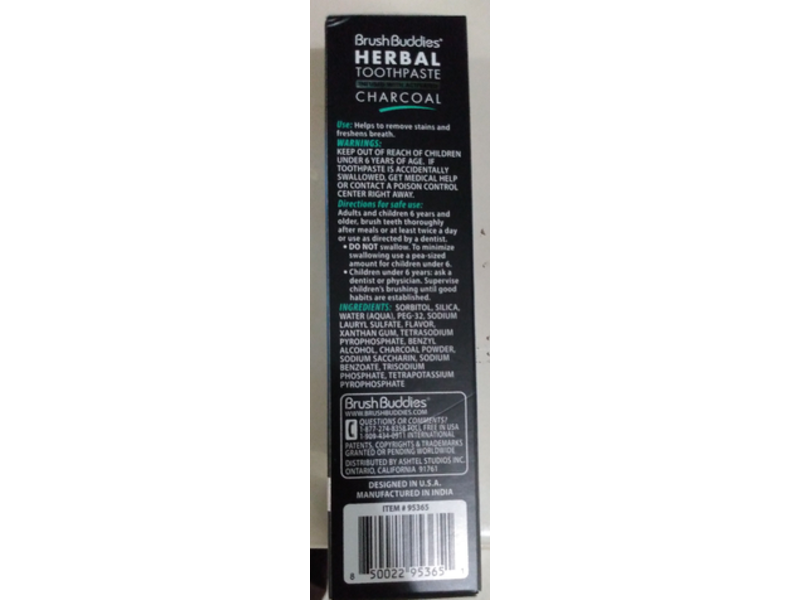 Brush Buddies Herbal Toothpaste Activated Charcoal, Naturally Whitens, 3.5 oz/99 g