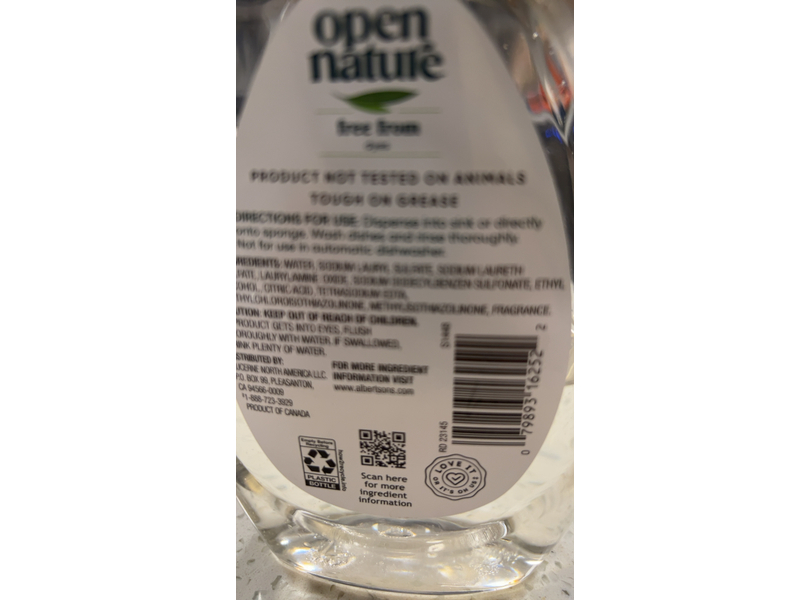 Open Nature Concentrated Dish Washing Liquid, Citrus Scent, 19 fl oz/562 mL
