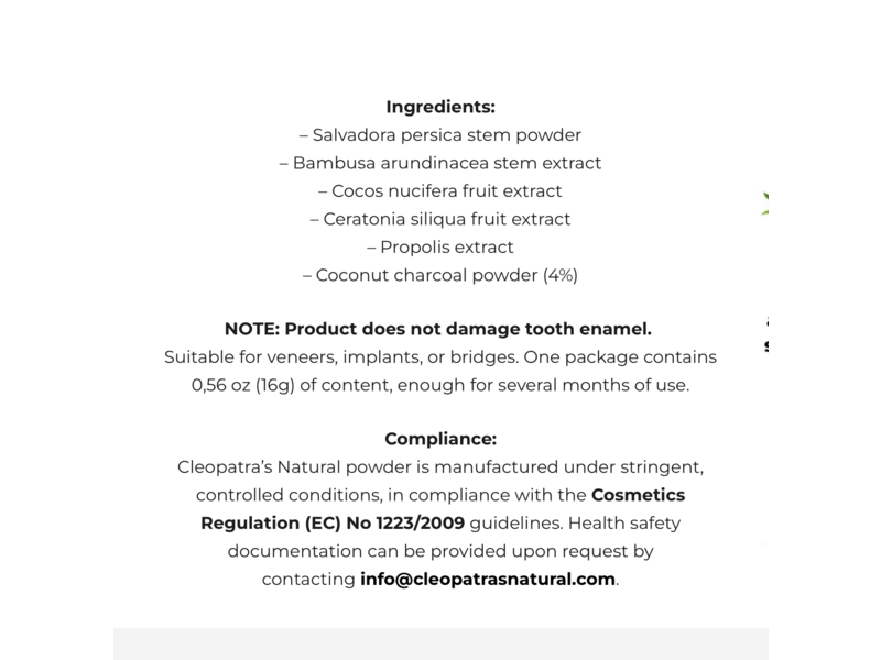 Cleopatra's Natural Teeth Whitening Powder, 0.56 oz/16 g
