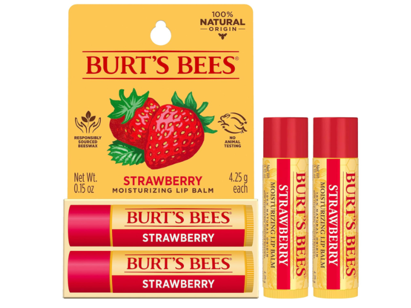 Burt's Bees Moisturizing Lip Balm, Strawberry, 0.15 oz/4.25 g, Pack Of 2