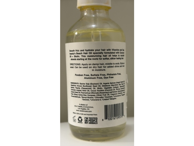 Vitamins And Sea Beauty Beach Hair Smoothing Hair Oil, Coconut Oil, 4 fl oz/120 mL
