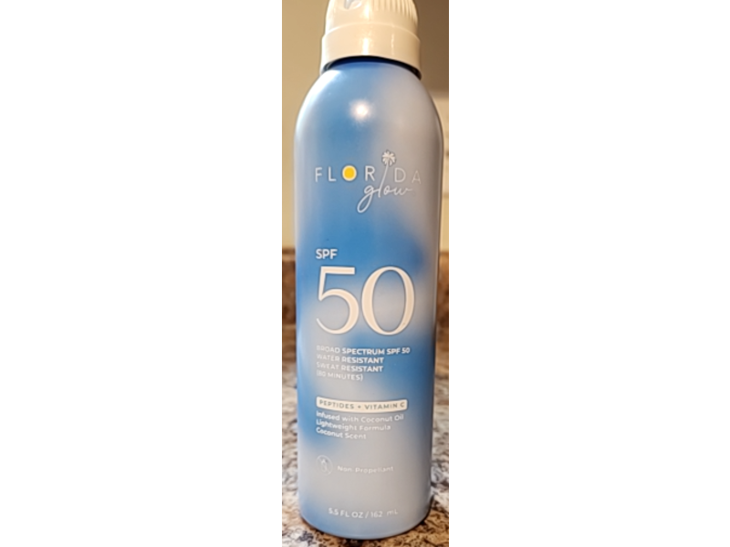 Florida Glow Sunscreen Spray, SPF 50 Peptides + Vitamin C, 5.5 fl oz/162 mL