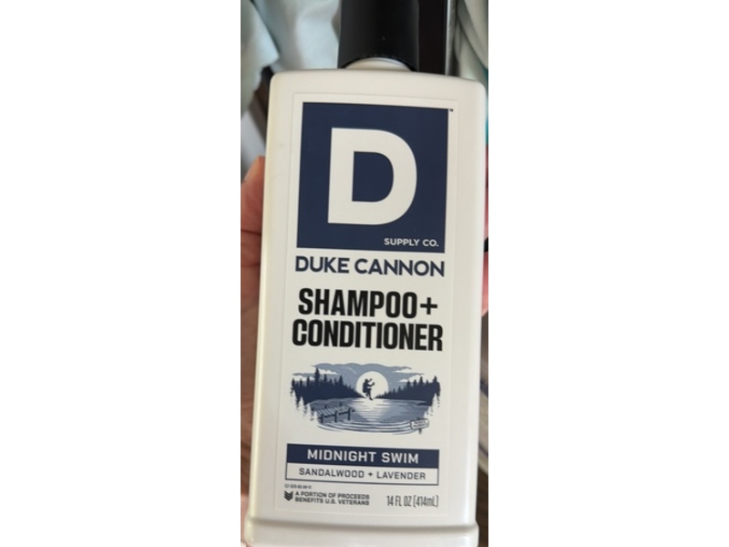 Duke Cannon Supply Co. Midnight Swim 2-In-1 Shampoo + Conditioner, Sandalwood + Lavender, 14 fl oz/414 mL