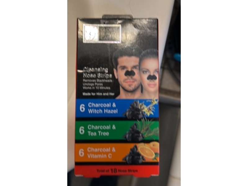 Global Beauty Care Cleansing Nose Strips Set, Charcoal + Tea Tree, Witch Hazel, & Vitamin C, 18 Count