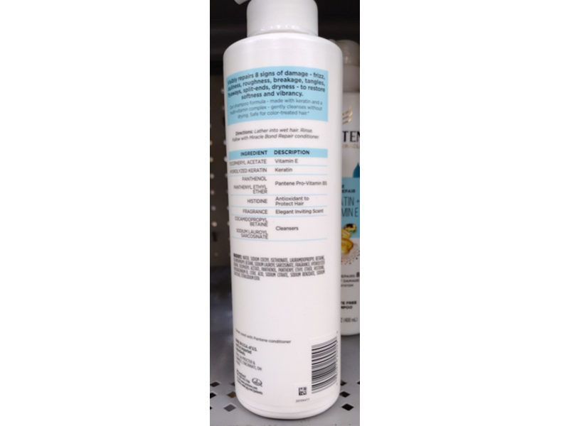 Pantene Pro-v Miracles Bond Repair Shampoo, Keratin + Vitamin E, 13.5 fl oz/400 mL