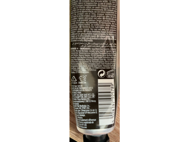 The Body Shop Hard-Working Hand Scrub, Hemp, 2.5 fl oz/75 mL