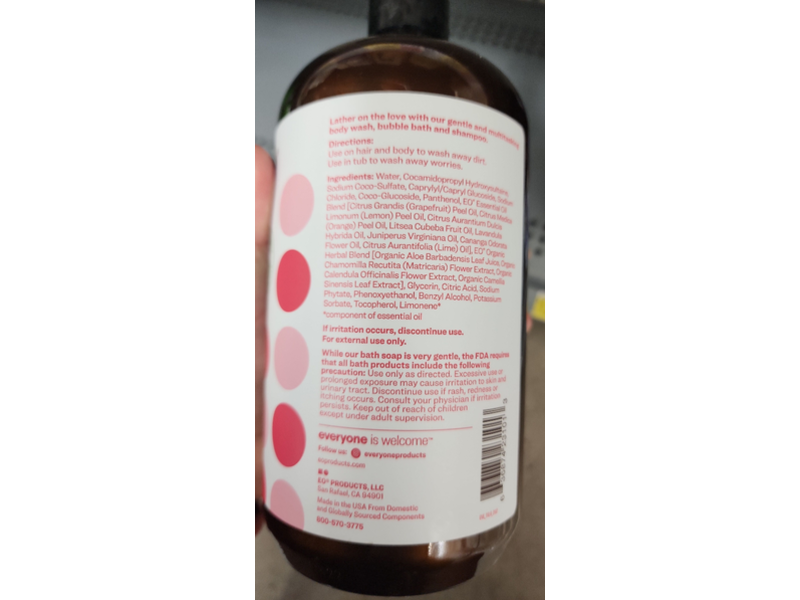 Everyone 3 In 1 Soap Body Wash, Bubble Bath, Shampoo, Calendula, Chmomile, Aloe Vera, Ruby Grapefruit, 32 fl oz/946 mL, Pack Of 2