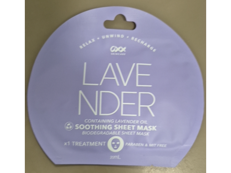 OXX Skincare Soothing Sheet Mask, Lavender Oil, 20 mL, 1 Count