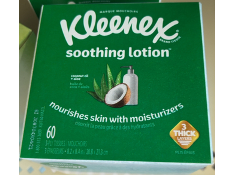 Kleenex Nourishes Skin Soothing Lotion, Coconut Oil + Aloe, 60 Count