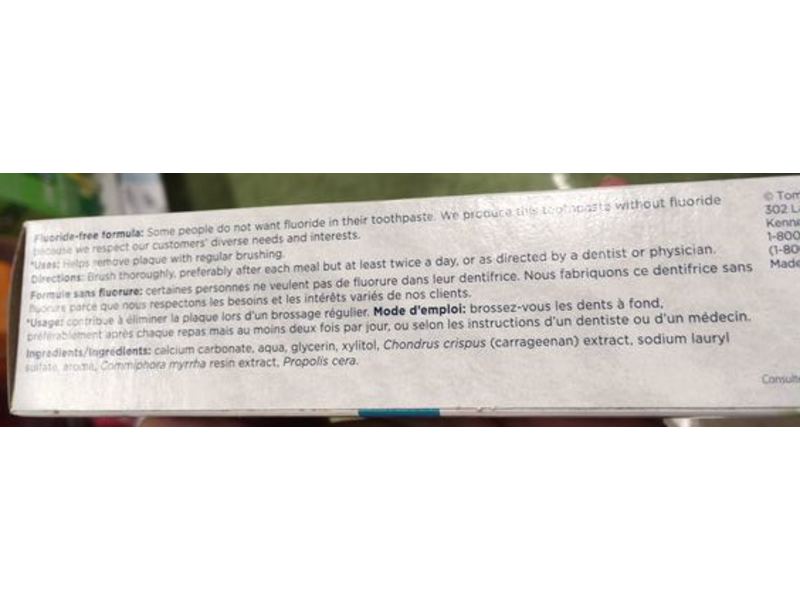 Tom's Of Maine Fluoride-Free Toothpaste, Clean & Fresh, Fennel, 85 mL