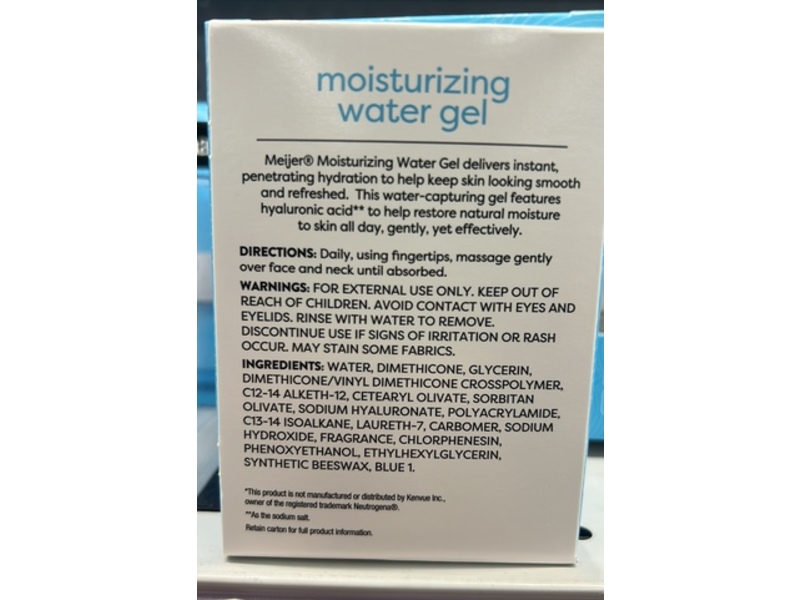Meijer Moisturizing Water Gel, Hyaluronic Acid, 1.7 oz/48 g