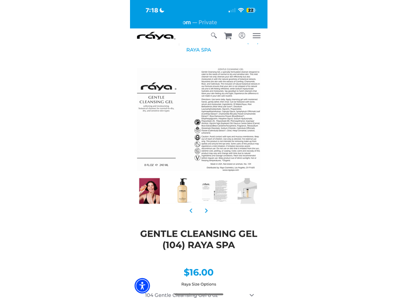 Raya Spa Gentle Cleansing Gel, 8 fl oz/240 mL
