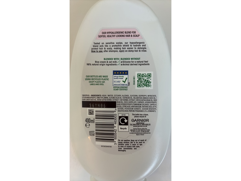 Garnier Ultimate Blends Conditioner, Delicate Rice Cream & Oat Milk, 400 mL