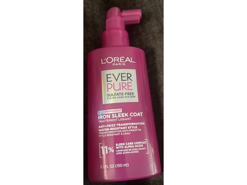 L'Oreal Paris Ever Pure Iron Sleek Coat Anti Frizz Spray, Alpha-Acids, 5.1 fl oz/150 mL