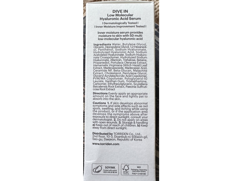 Torriden Dive In Serum Low Molecular Hyaluronic Acid, 1.69 fl oz/50 mL