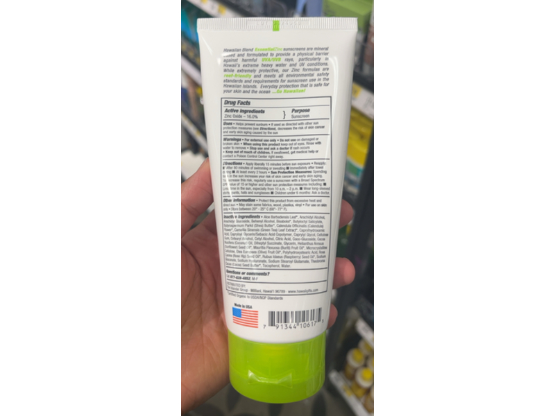 Hawaiian Blend Essential Zinc Sunscreen, SPF 30, 5 fl oz/148 mL