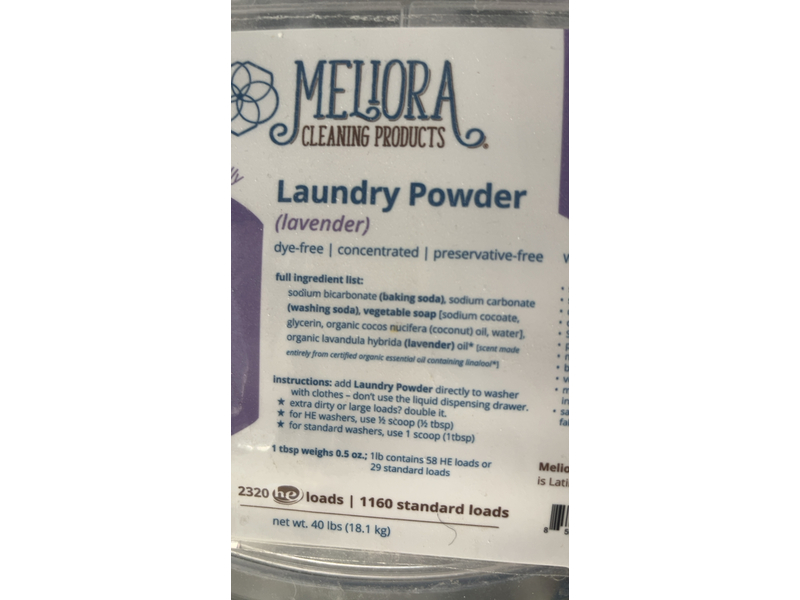 Meliora Cleaning Products Laundry Powder, Lavender, 1160 Loads, 18.1 kg