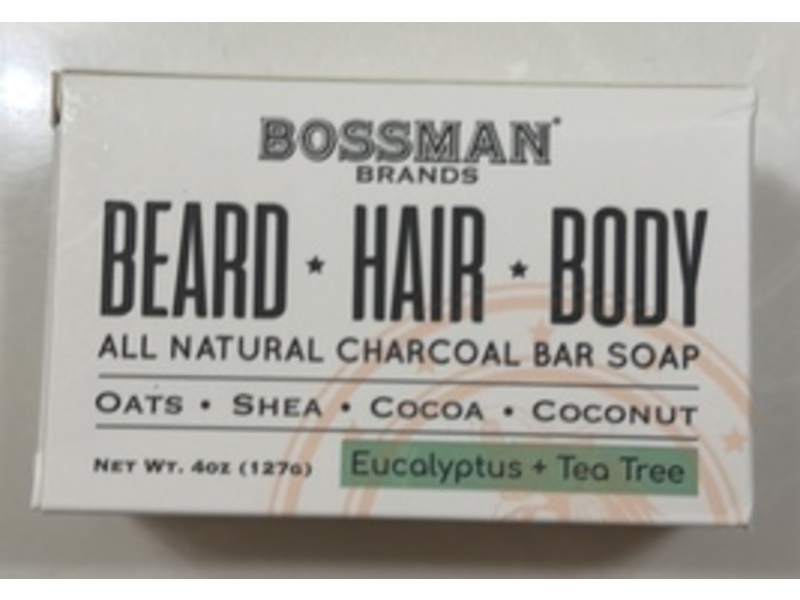 Bossman All Natural Charcoal Bar Soap, Eucalyptus + Tea Tree, 40 oz/127 g