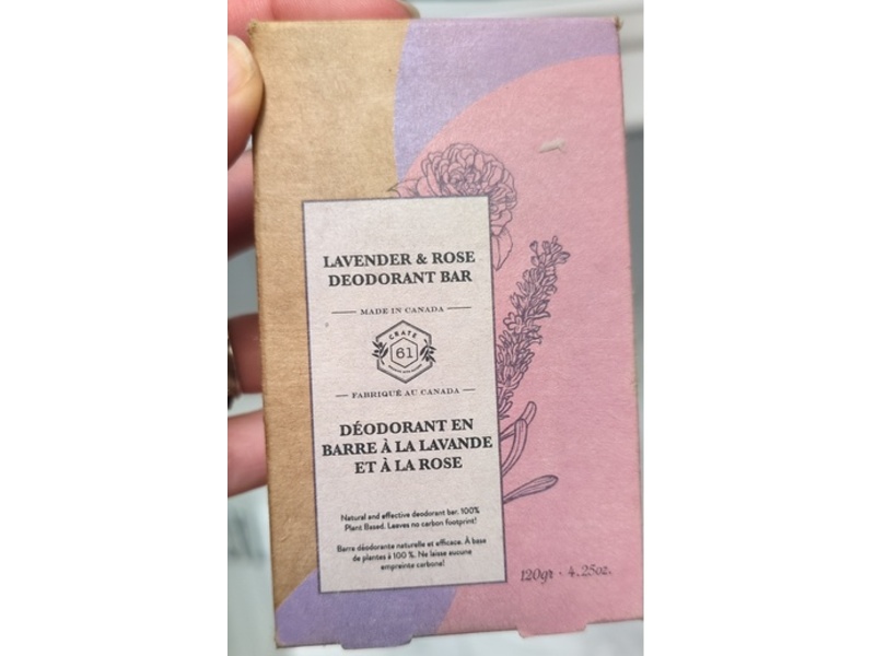 Crate 61 Organics Deodorant Bar, Lavender & Rose, 4.25 oz/120 g