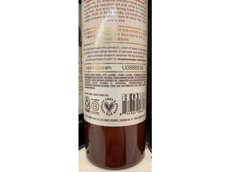 SoapBox Moisture & Nourish Conditioner, Coconut Oil, 16 fl oz/473 mL, Pack Of 3