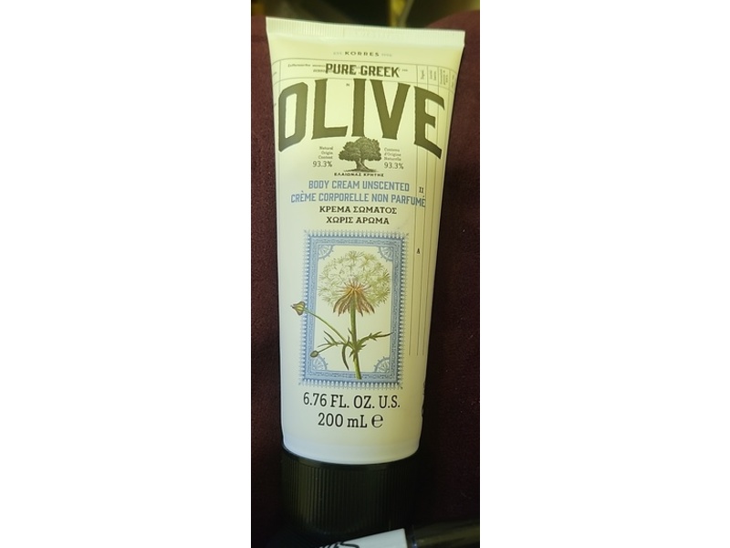 Korres Pure Greek Olive Body Cream, Unscented, 6.76 fl oz/200 mL