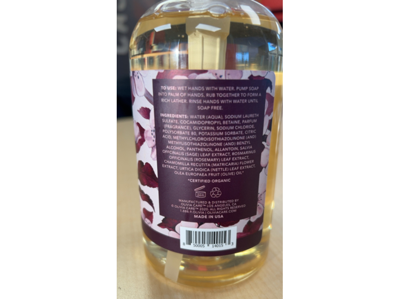 Olivia Care Magnolia Liquid Hand Soap, Organic Olive Oil, 18.5 fl oz/547 mL