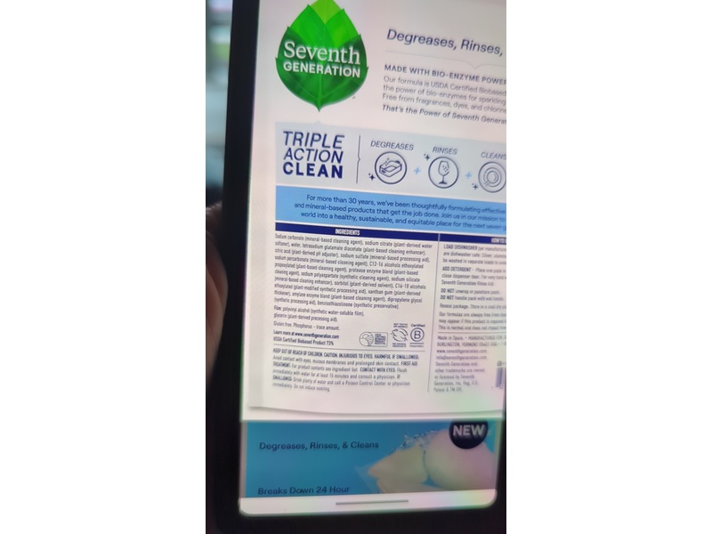 Seventh Generation Triple Action Clean Dishwasher Detergent Packs, Free & Clear, 54 Count