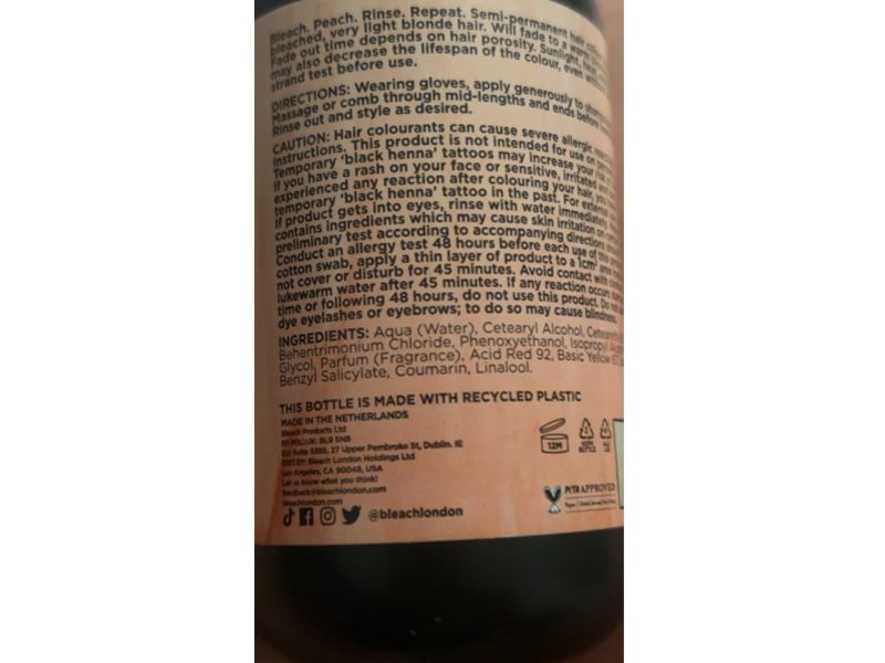 Bleach London Semi-Permanent Hair Colour Cream, Awkward Peach, 5.07 fl oz/150 mL