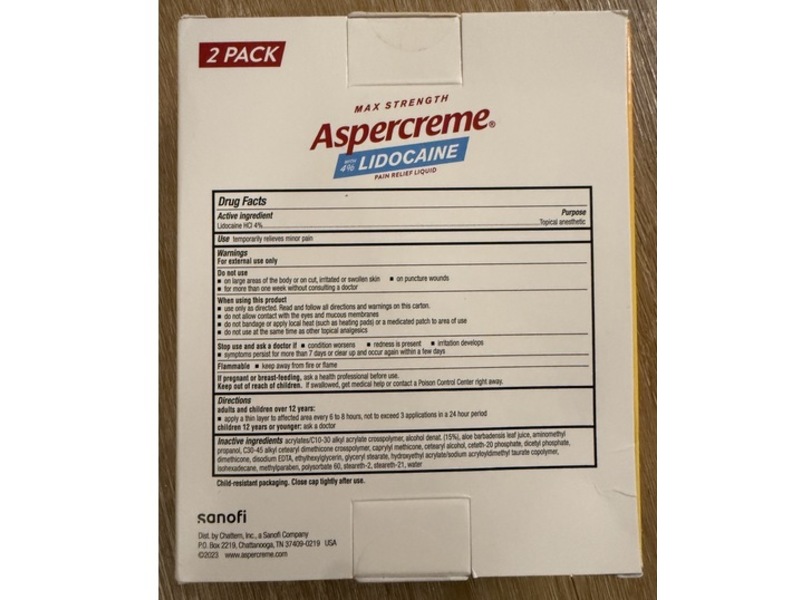 Aspercreme Max Strength Pain Relief Liquid Roll On, 4% Lidocaine, 2.5 fl oz/73 mL, 2 Pack