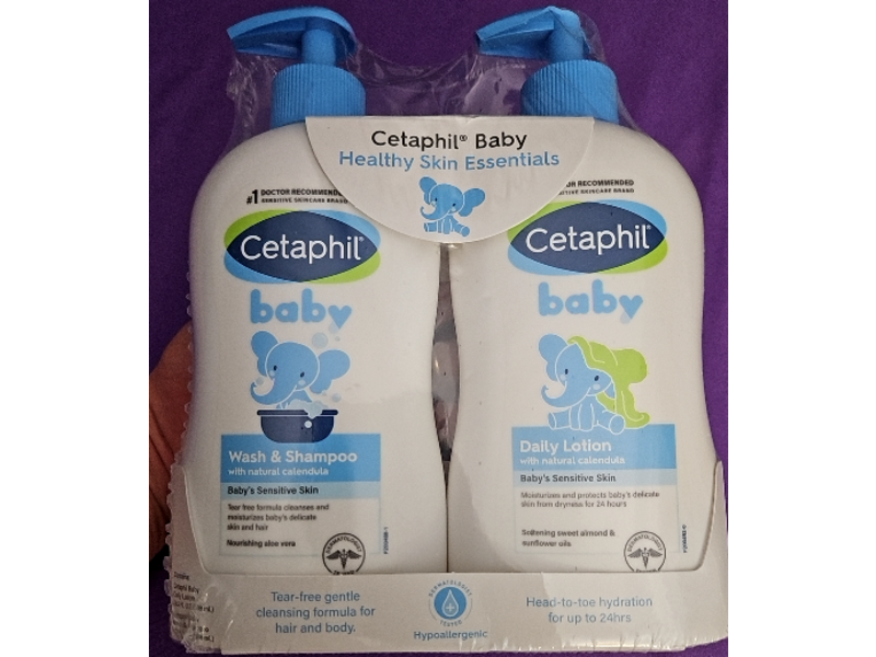 Cetaphil Baby Wash & Shampoo + Daily Lotion, Natural Calendula, 13.5 fl oz/399 mL, Pack Of 2