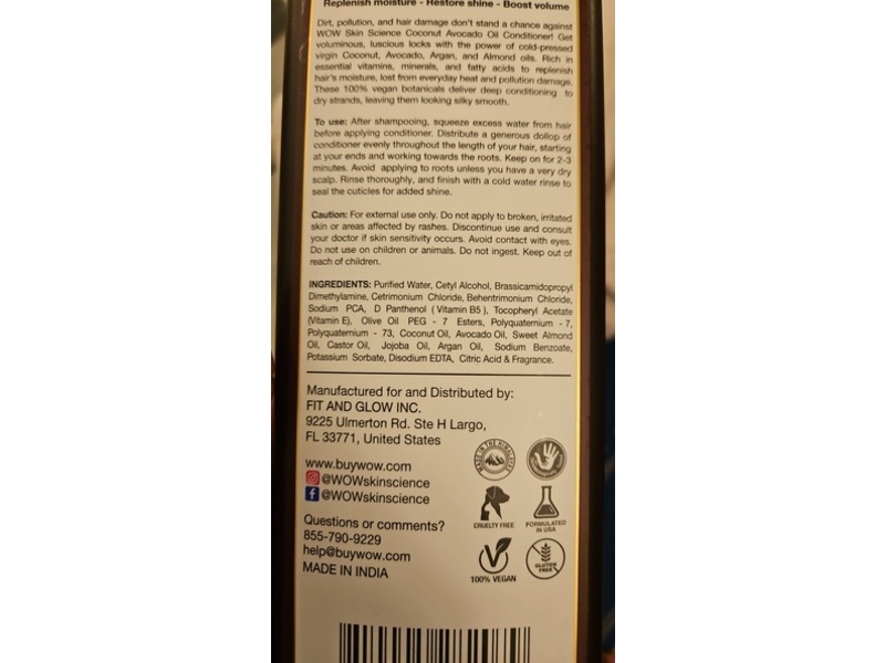 Wow Virgin Coconut + Avocado Oil Conditioner, 33.8 fl oz/1000 mL