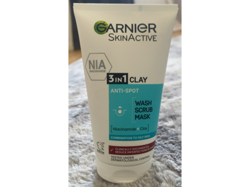 Garnier Skin Active 3 in 1 Clay Wash Scrub & Mask, 150 mL