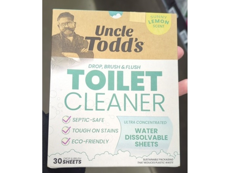 Uncle Todd's Toilet Cleaner Water Dissolvable Sheets, Sunny Lemon, 30 Count