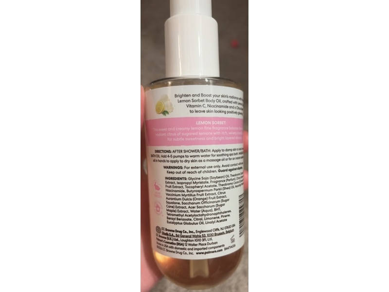 Palmer's Brightening Body Oil, Lemon Sorbet, 6.5 fl oz/192 mL