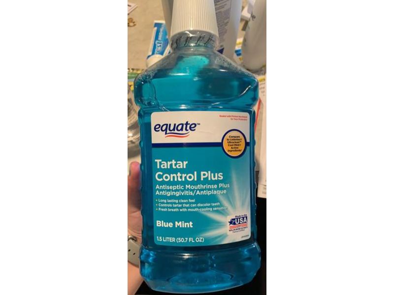 Equate Tartar Control Plus Antiseptic Mouthrinse Plus, Blue Mint, 50.7 fl oz/1.5 L