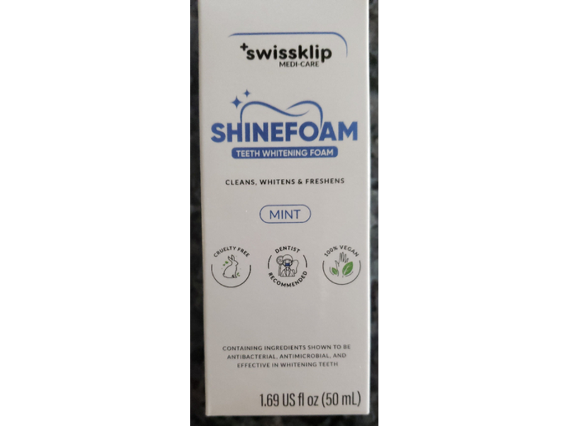 Swissklip Shine Foam Teeth Whitening Foam, Mint, 1.69 fl oz/50 mL
