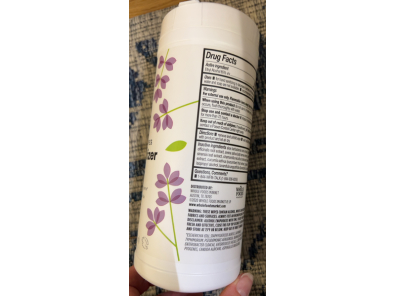 365 Whole Foods Market Hand Sanitizer Refreshing Wipes, Lavender, 40 Count