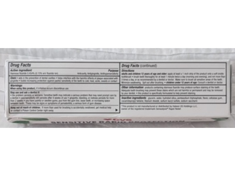 CVS Sensitive Rapid Protection Anticavity Fluoride Toothpaste, Fresh Mint, 3.4 oz/96.4 g