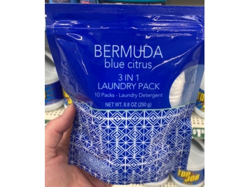 Bermuda 3 In 1 Laundry Detergent Pack, Blue Citrus, 8.8 oz/250 g, 10 Count