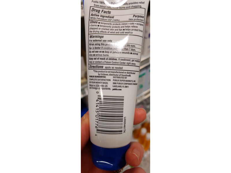 Publix 100% Pure Petroleum Jelly, Hypoallergenic, 2.5 oz/71 g