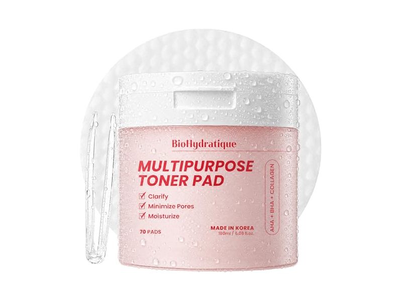 Bio Hydratique Multipurpose Toner Pad, AHA+BHA+Collagen, 6.08 fl oz/180 mL, 70 Count