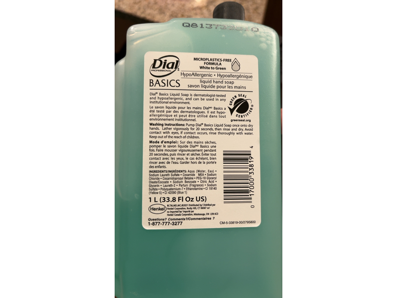 Dial Basics Liquid Hand Soap, 33.8 fl oz/1 L