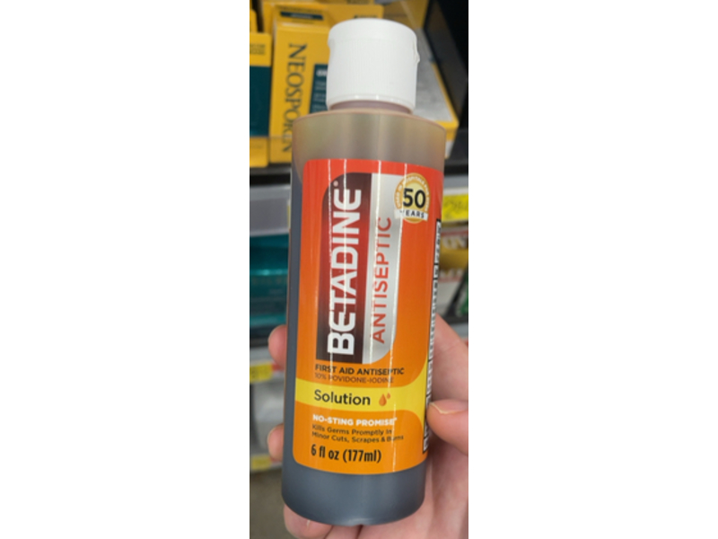 Betadine Antiseptic First Aid Solution, Povidone-Iodine, 6 fl oz/177 mL