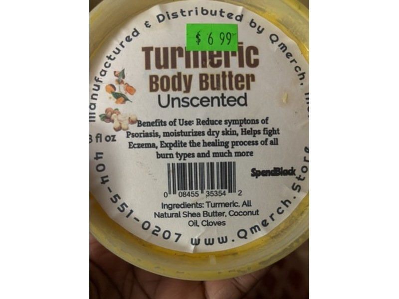 Qmerch Turmeric Body Butter, Unscented, 8 fl oz