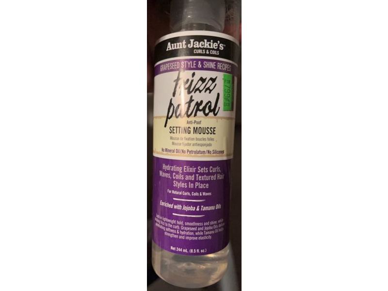 Aunt Jackie's Frizz Patrol Setting Hair Mousse, Anti-Poof, Grapeseed Style & Shine Recipes, 8.5 fl oz/244 mL